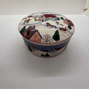 Mikasa Holiday Village Porcelain Trinket Jewelry Box